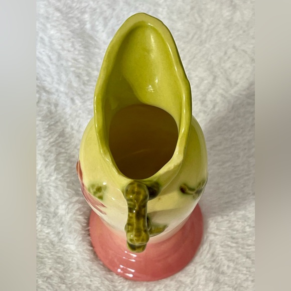 Hull Pottery W3 Vase MCM Small Ewer Woodland Chartreuse Pink Glossy Glaze - Picture 6 of 8